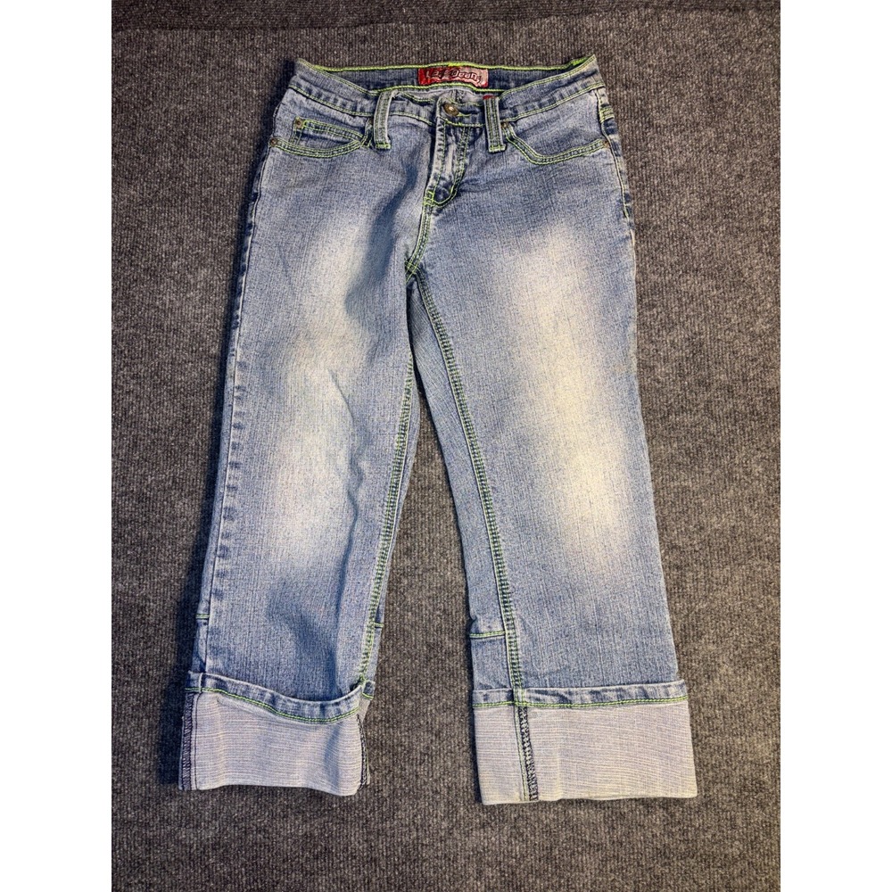 Lazer Cuffed Jeans Womens Size 3 Blue Denim Stretch Contrast Stitch Medium Wash‎